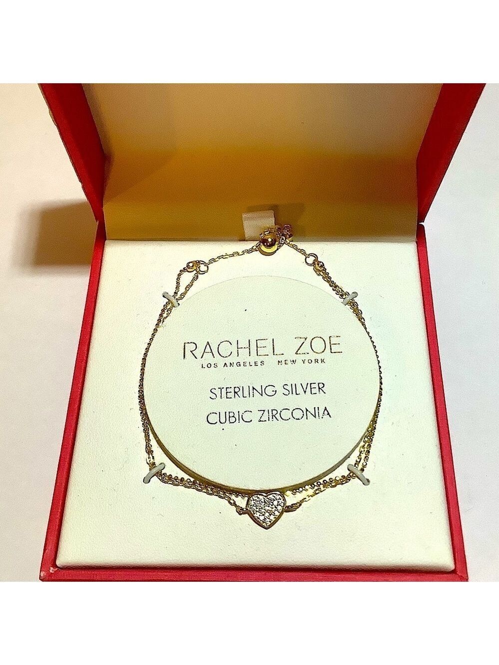 Rachel Zoe Pave Heart Double Chain Adjustable Bracelet New